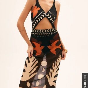 Black and Orange Swim Cover up skirt